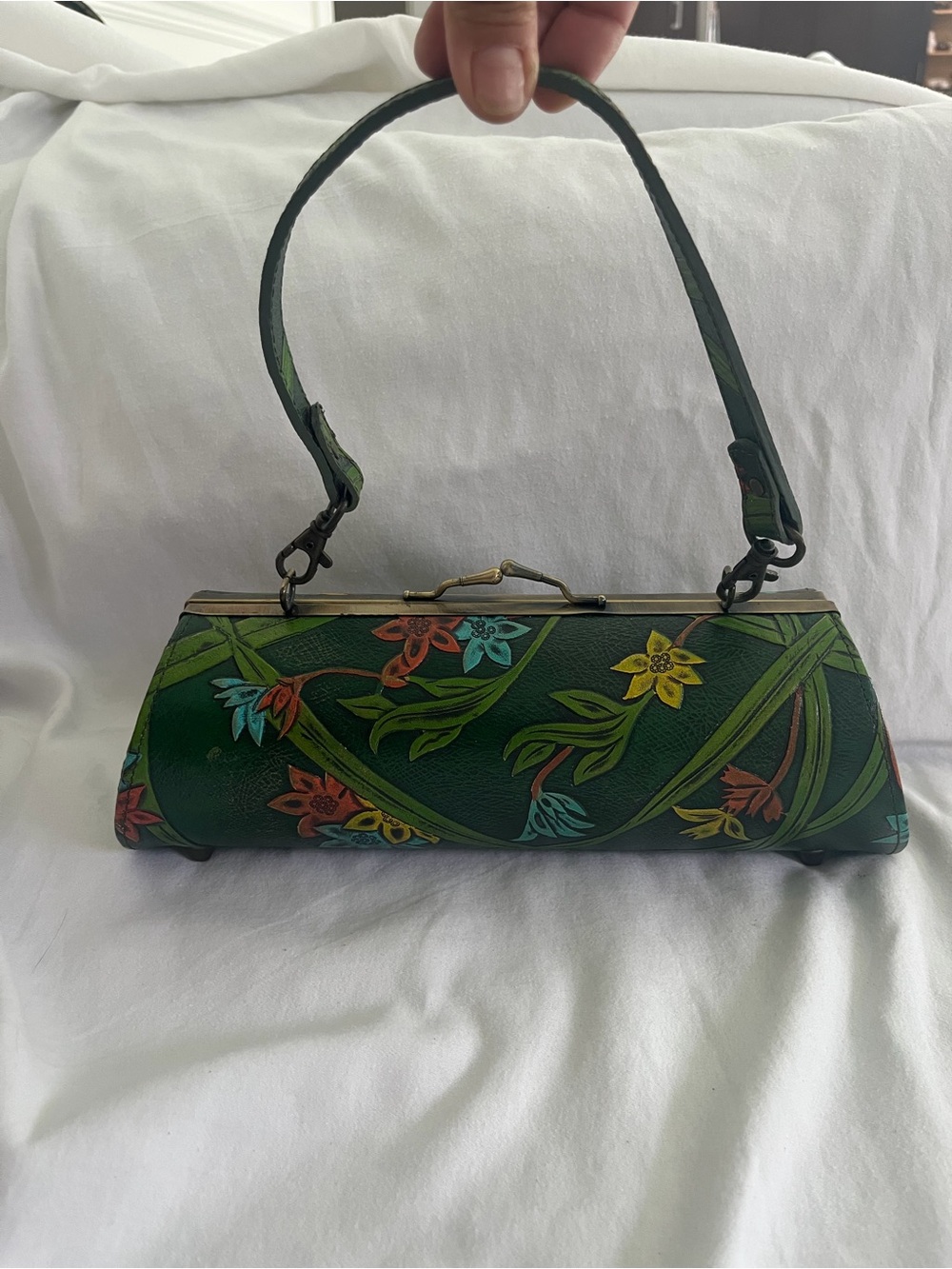 Green Floral Print Cylinder Wristlet Bag - Picture 2 of 4